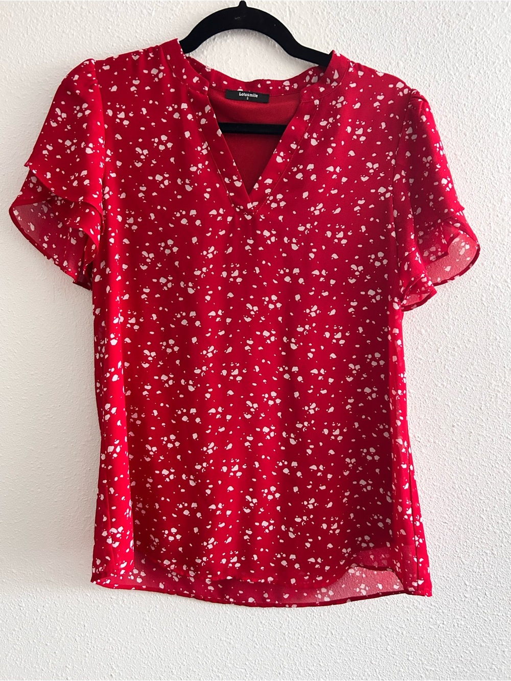 Eyelet Essentials Red V-Neck Short-Sleeve Blouse